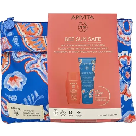 Apivita Set Bee Sun Safe Dry Touch Spf50 Invisible Face Fluid 50ml + Δώρο After Sun Cool & Sooth Gel Cream Travel Size 100ml + Νεσεσέρ