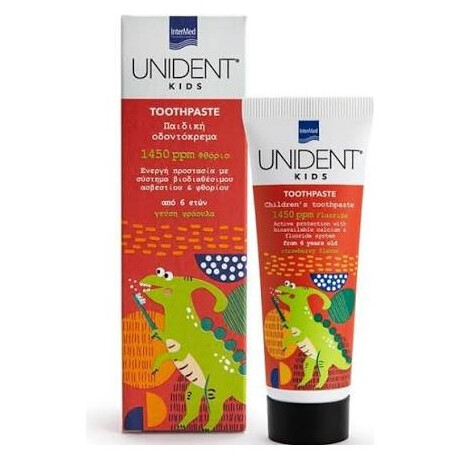 Intermed Unident Kids Παιδική Oδοντόκρεμα 1450ppm Φθόριο με Γεύση Φράουλα 6y+ 50ml
