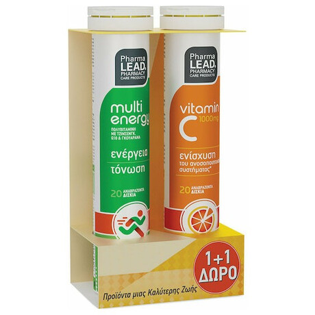 Pharmalead Multi Energy & Vitamin C 1000mg Πολυβιταμίνη 20 αναβράζοντα δισκία & Vitamin C 1000mg 20 αναβράζοντα δισκία για Ενέργεια & Ενίσχυση του Ανοσοποιητικού 1000mg Multiflavoured