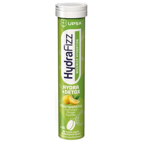Upsa Hydrafizz Hydra + Detox 16 Αναβράζοντα Δισκία Γεύση Λεμόνι